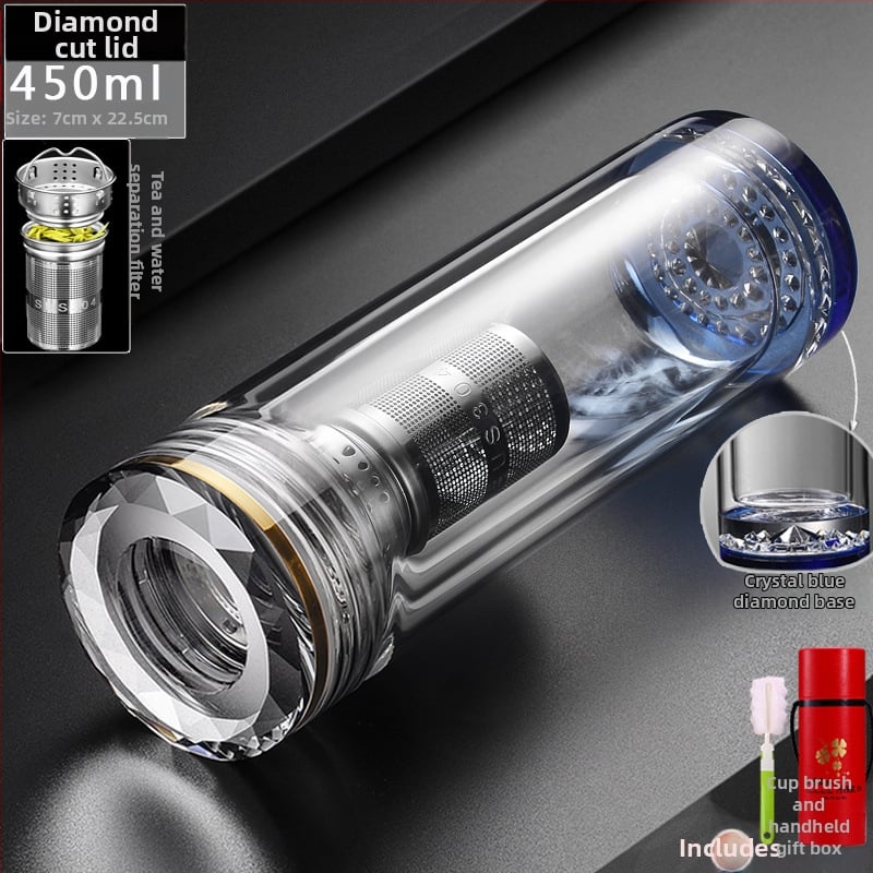 Κούπα τσαγιού με διπλό τοίχωμα από γυαλί, ευφυής μέτρηση θερμοκρασίας, πολυεπίπεδη κατασκευή, κινεζικού στυλ με καπάκι και χωρίς φίλτρο