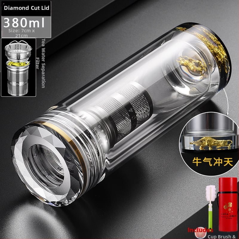 Κούπα τσαγιού με διπλό τοίχωμα από γυαλί, ευφυής μέτρηση θερμοκρασίας, πολυεπίπεδη κατασκευή, κινεζικού στυλ με καπάκι και χωρίς φίλτρο