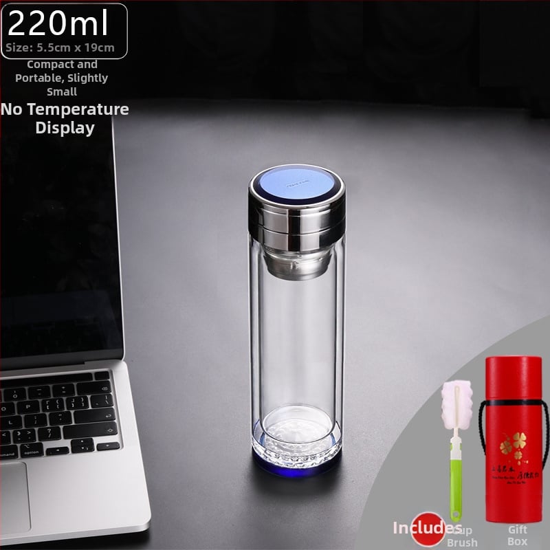 Κούπα τσαγιού με διπλό τοίχωμα από γυαλί, ευφυής μέτρηση θερμοκρασίας, πολυεπίπεδη κατασκευή, κινεζικού στυλ με καπάκι και χωρίς φίλτρο