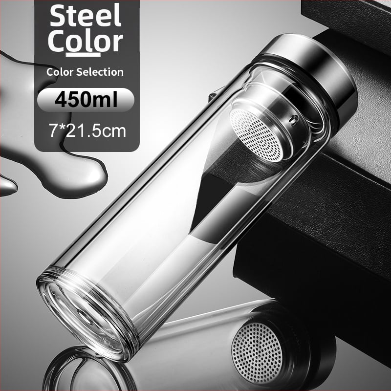 Ποτήρι γυαλιού με διπλό τοίχωμα, έξυπνη μέτρηση θερμοκρασίας, φίλτρο τσαγιού, από γυαλί υψηλής αντοχής, στεγανοποιημένο