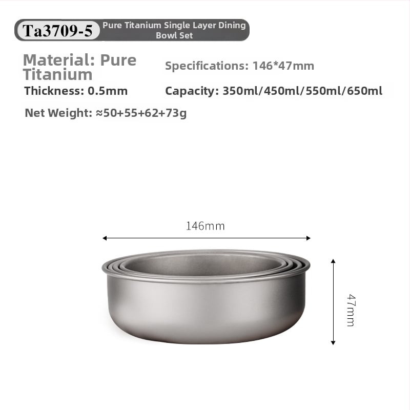 Комплект титанови купи за хранене, портативен и ултралек, модел TA3709, тегло 120 g, за 1 човек