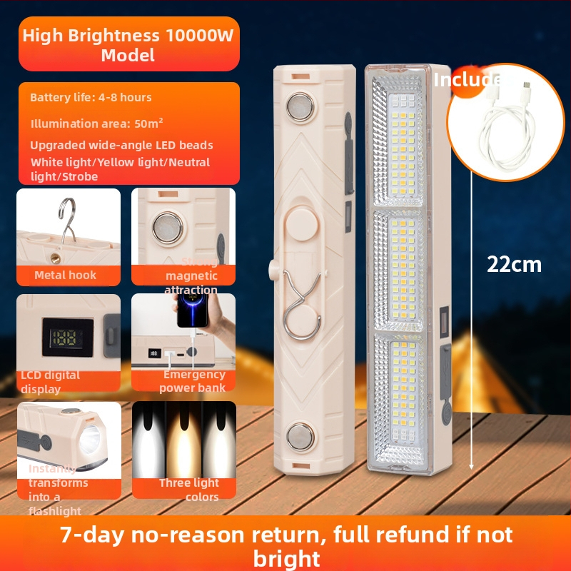 Lumină LED pentru camping, bandă luminoasă portabilă, reîncărcabilă, iluminare de urgență pentru spații în aer liber