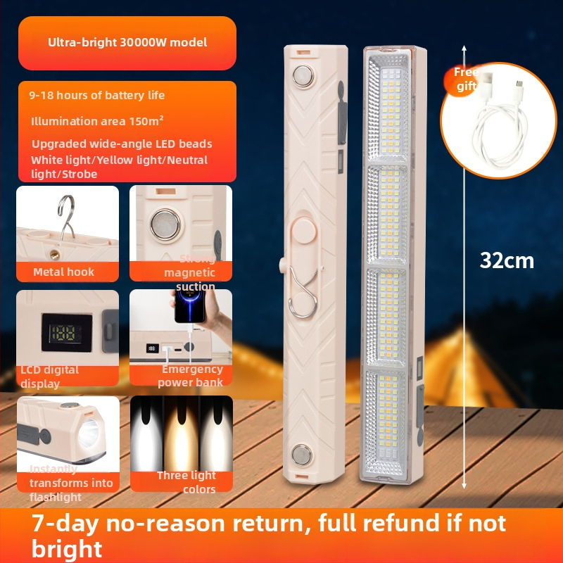 Lumină LED pentru camping, bandă luminoasă portabilă, reîncărcabilă, iluminare de urgență pentru spații în aer liber