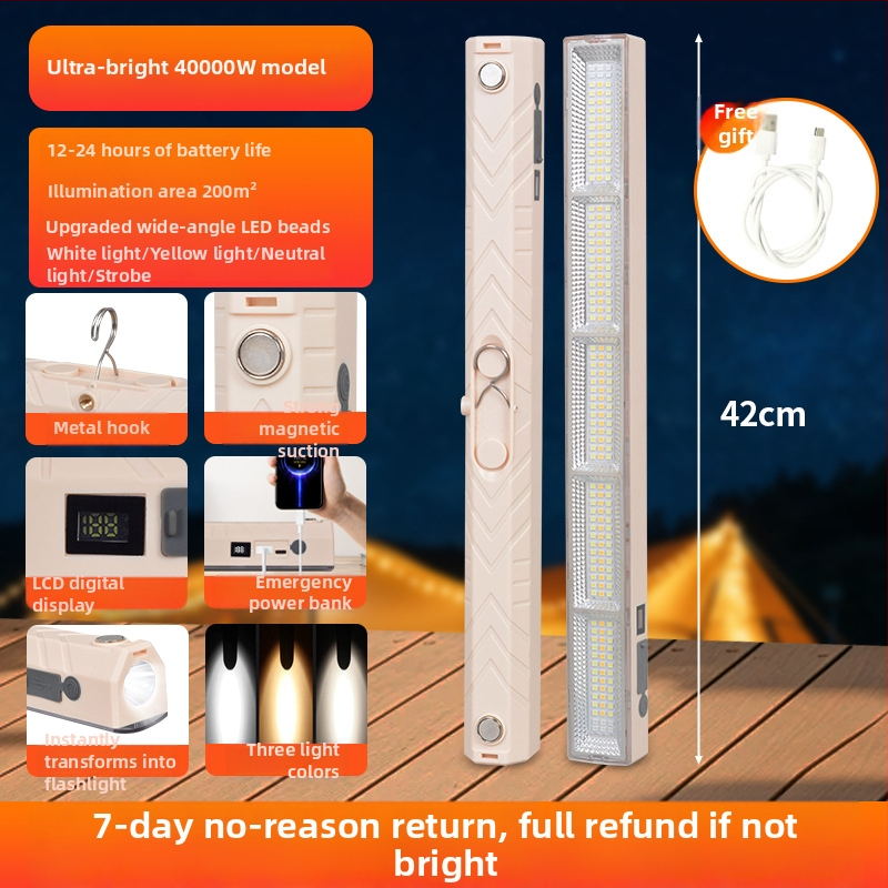 Lumină LED pentru camping, bandă luminoasă portabilă, reîncărcabilă, iluminare de urgență pentru spații în aer liber