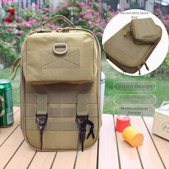 Преносим комплект за къмпинг кухненски прибори от неръждаема стомана – многофункционален комплект съдове с нож, вилица и лъжица и чанта за подправки