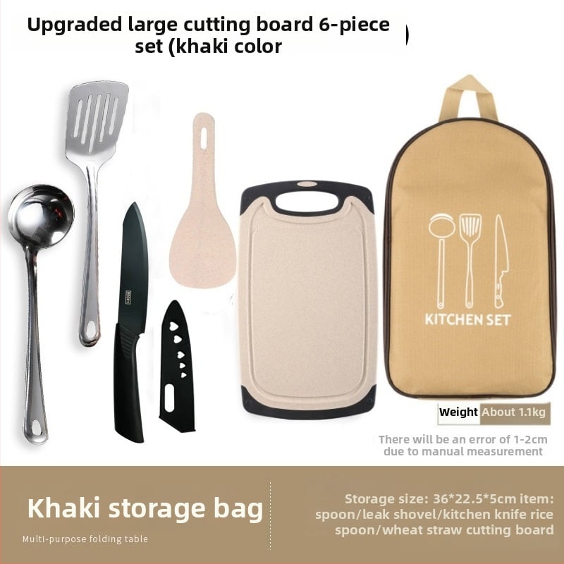 Преносим комплект за къмпинг кухненски прибори от неръждаема стомана – многофункционален комплект съдове с нож, вилица и лъжица и чанта за подправки