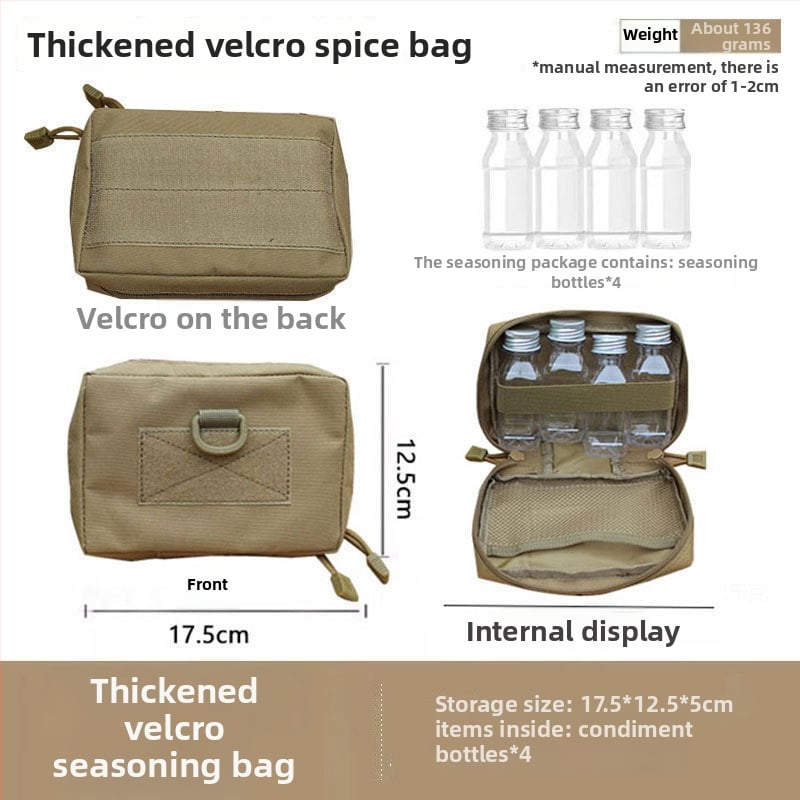 Преносим комплект за къмпинг кухненски прибори от неръждаема стомана – многофункционален комплект съдове с нож, вилица и лъжица и чанта за подправки