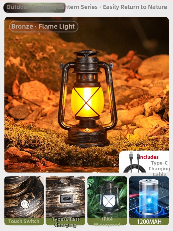 Lumină de camping cu baterie reîncărcabilă încorporată 18650, lampă incandescentă, lanternă portabilă pentru cort în aer liber