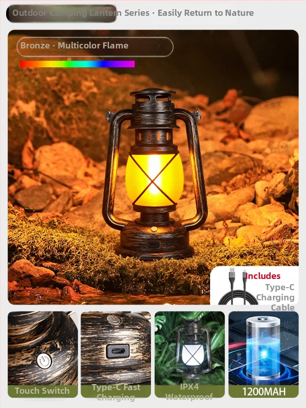 Lumină de camping cu baterie reîncărcabilă încorporată 18650, lampă incandescentă, lanternă portabilă pentru cort în aer liber