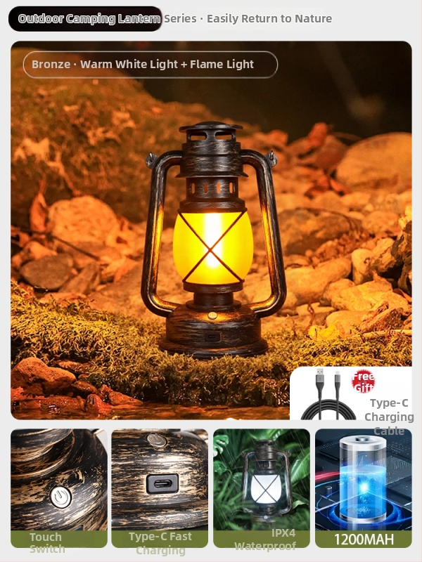 Lumină de camping cu baterie reîncărcabilă încorporată 18650, lampă incandescentă, lanternă portabilă pentru cort în aer liber