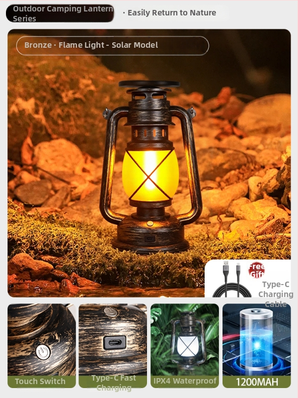 Lumină de camping cu baterie reîncărcabilă încorporată 18650, lampă incandescentă, lanternă portabilă pentru cort în aer liber