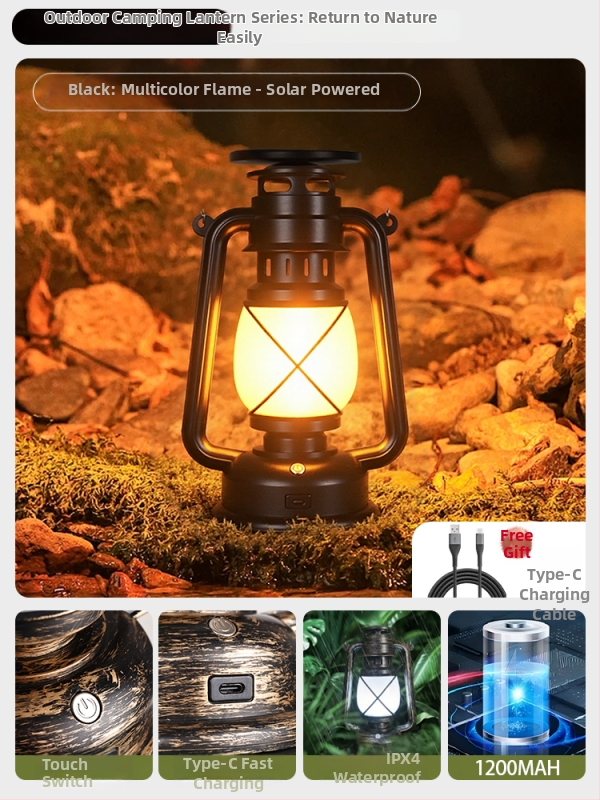 Lumină de camping cu baterie reîncărcabilă încorporată 18650, lampă incandescentă, lanternă portabilă pentru cort în aer liber