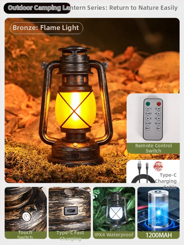 Lumină de camping cu baterie reîncărcabilă încorporată 18650, lampă incandescentă, lanternă portabilă pentru cort în aer liber