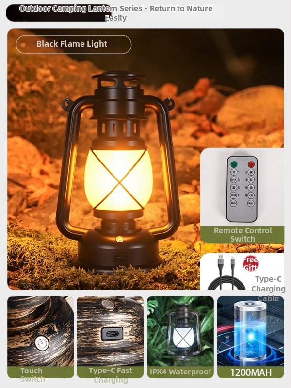 Lumină de camping cu baterie reîncărcabilă încorporată 18650, lampă incandescentă, lanternă portabilă pentru cort în aer liber