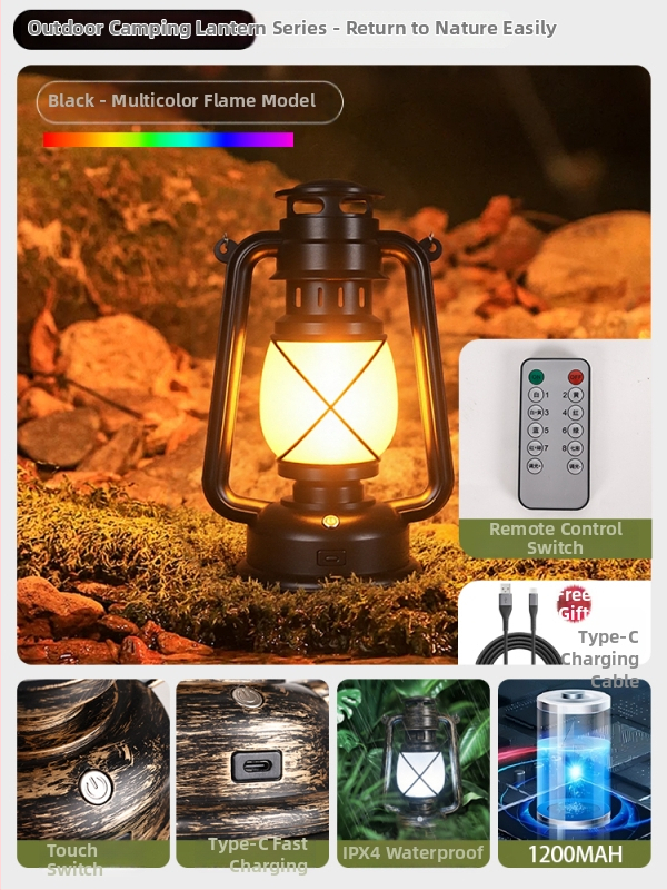 Lumină de camping cu baterie reîncărcabilă încorporată 18650, lampă incandescentă, lanternă portabilă pentru cort în aer liber