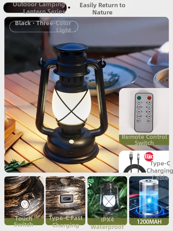 Lumină de camping cu baterie reîncărcabilă încorporată 18650, lampă incandescentă, lanternă portabilă pentru cort în aer liber