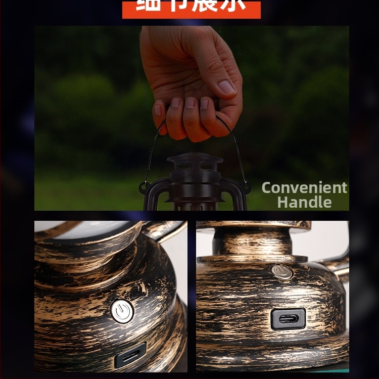 Lumină de camping cu baterie reîncărcabilă încorporată 18650, lampă incandescentă, lanternă portabilă pentru cort în aer liber