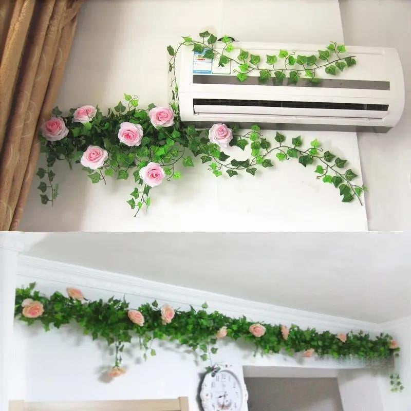 Dekoratív kryt potrubia pre klimatizáciu a vodovodné rúry s umelou rastlinou