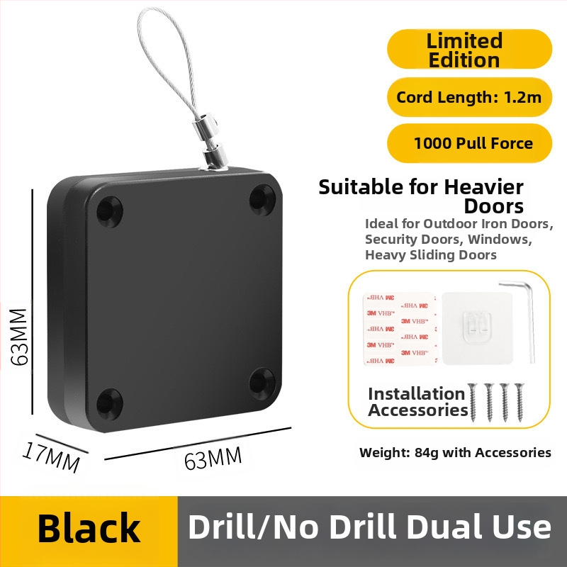 Zatvárač dverí bez vŕtania | plastový, automatické vracanie, moderný minimalistický štýl, značka Yuli