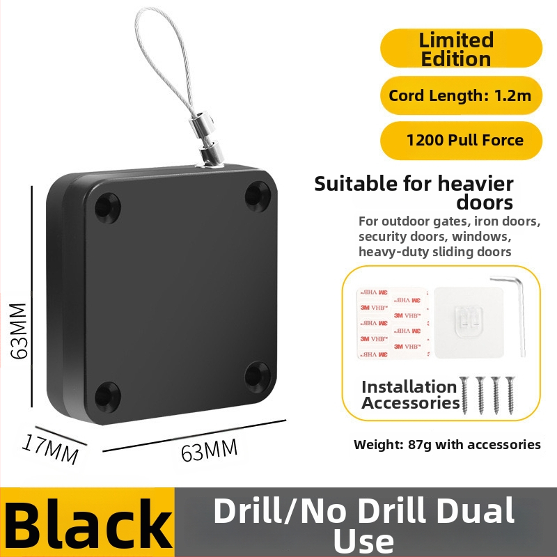 Zatvárač dverí bez vŕtania | plastový, automatické vracanie, moderný minimalistický štýl, značka Yuli