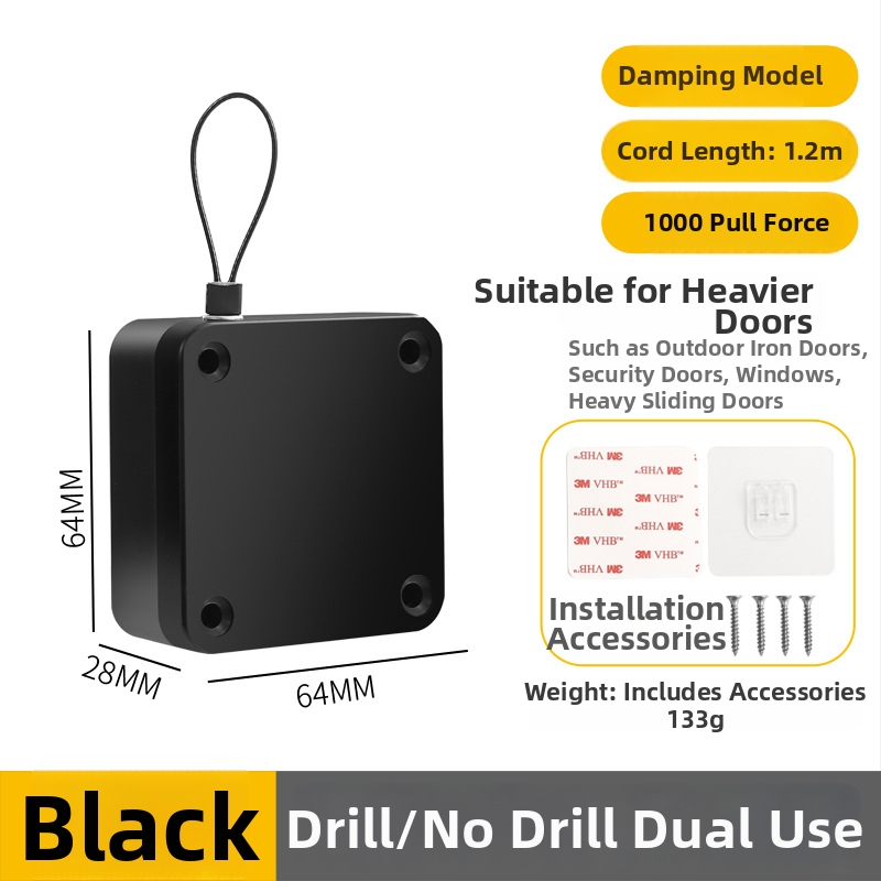 Zatvárač dverí bez vŕtania | plastový, automatické vracanie, moderný minimalistický štýl, značka Yuli