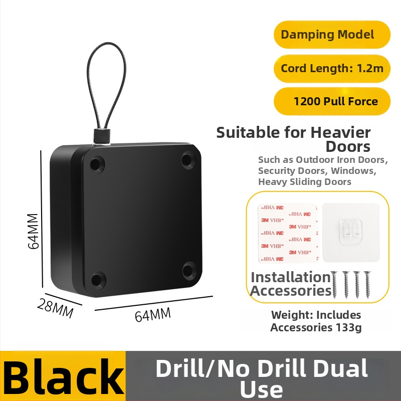 Zatvárač dverí bez vŕtania | plastový, automatické vracanie, moderný minimalistický štýl, značka Yuli