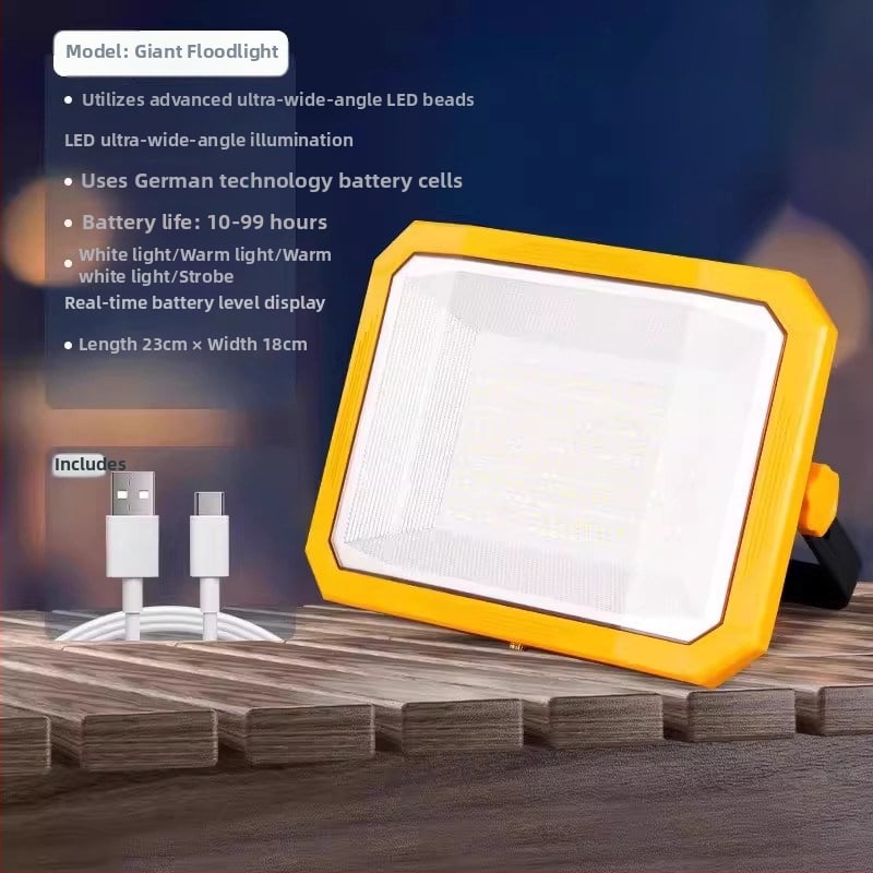 Lampă solară de urgență pentru tarabe și camping în aer liber — 2500 lm, ≤36V, Intrare 300W+, baterie litiu, Carcasă din aliaj de aluminiu