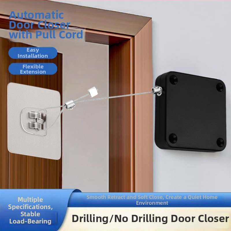 Ρυθιζόμενος μηχανισμός κλεισίματος πόρτας με σχοινί έλξης, χωρίς διάτρηση, για συρόμενες πόρτες, πλαστικό περίβλημα, μοντέρνος μινιμαλισμός