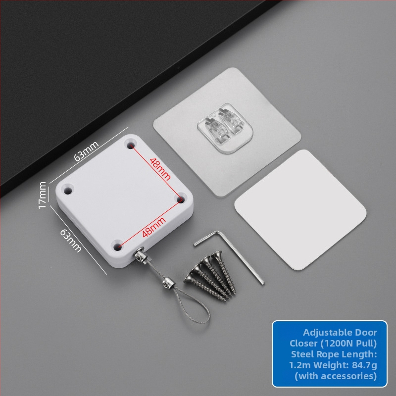 Ρυθιζόμενος μηχανισμός κλεισίματος πόρτας με σχοινί έλξης, χωρίς διάτρηση, για συρόμενες πόρτες, πλαστικό περίβλημα, μοντέρνος μινιμαλισμός