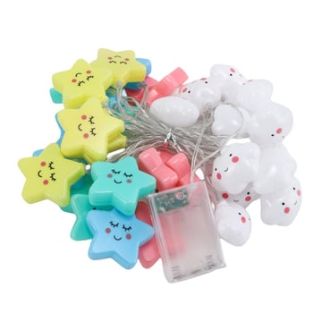 Șir de lumini LED decorative cu forme stelute, curcubeu și nor — 3.8W, alimentare DC, pentru interior și exterior, control prin buton sau telecomandă