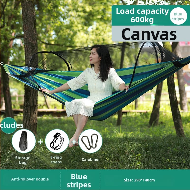 Kültéri függőágy rovarhálóval és árnyékolóval, vászon felület, terhelhetőség 600 kg, tömeg 1.7–2.7 kg, konzol nélkül, egy személy számára