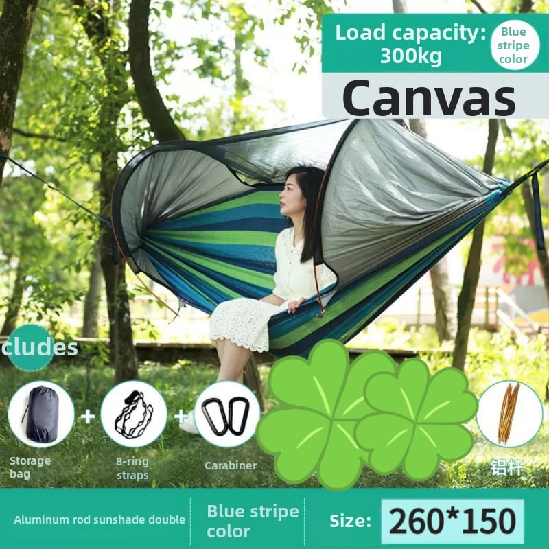 Kültéri függőágy rovarhálóval és árnyékolóval, vászon felület, terhelhetőség 600 kg, tömeg 1.7–2.7 kg, konzol nélkül, egy személy számára