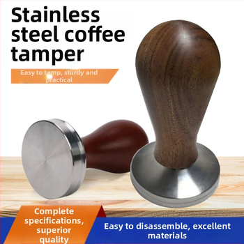 Espresso tampón s telom z nerezovej ocele a drevenou rúčkou, 300 g, minimalistický moderný štýl