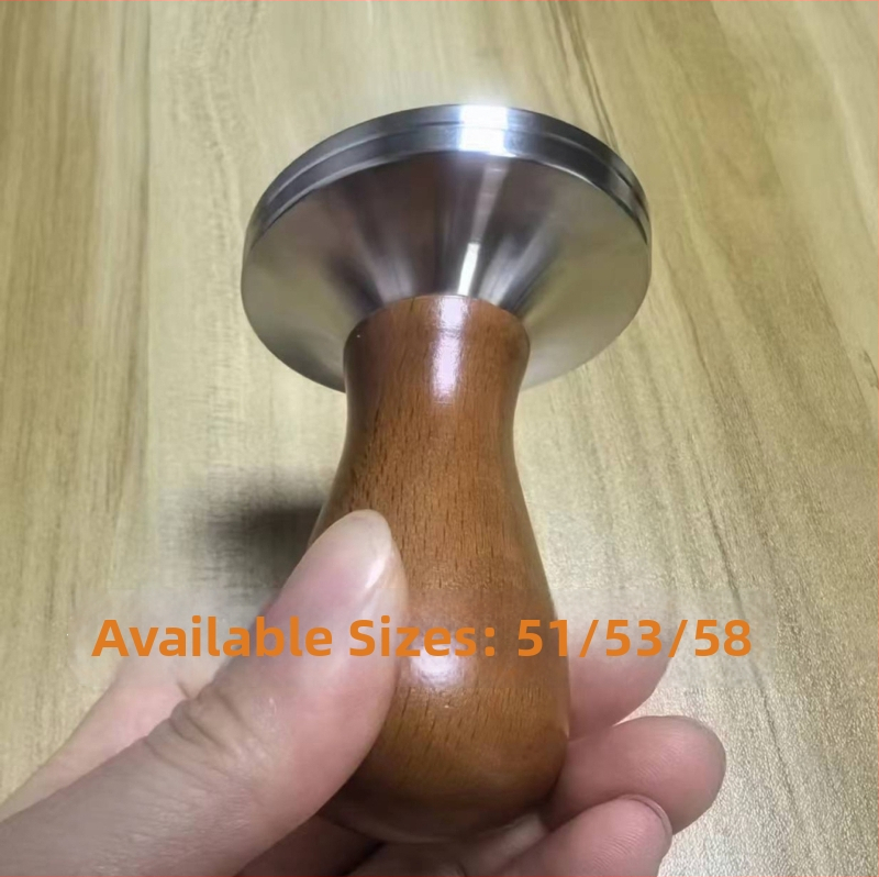 Espresso tampón s telom z nerezovej ocele a drevenou rúčkou, 300 g, minimalistický moderný štýl