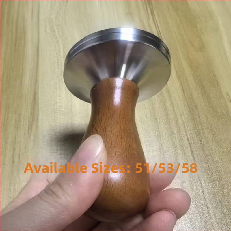 Espresso tampón s telom z nerezovej ocele a drevenou rúčkou, 300 g, minimalistický moderný štýl