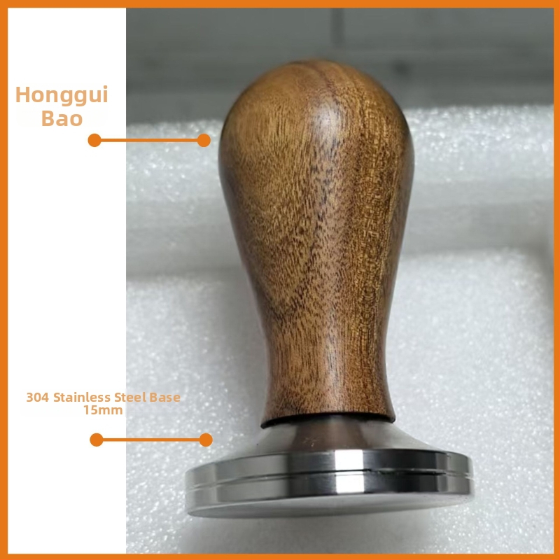 Espresso tampón s telom z nerezovej ocele a drevenou rúčkou, 300 g, minimalistický moderný štýl