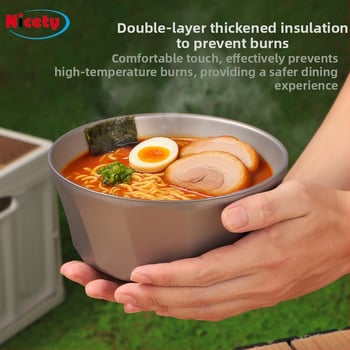 Титаниева осмоъгълна купа за къмпинг, преносима и ултралека, двойнослойна топлоизолация, тегло 98 г