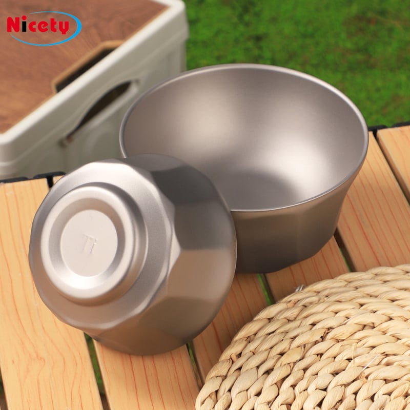 Титаниева осмоъгълна купа за къмпинг, преносима и ултралека, двойнослойна топлоизолация, тегло 98 г