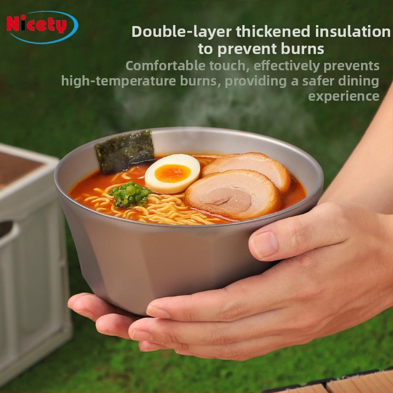 Титаниева осмоъгълна купа за къмпинг, преносима и ултралека, двойнослойна топлоизолация, тегло 98 г