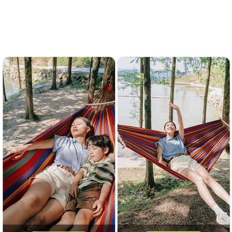 Oldalsó védőrúddal ellátott függőágy; felnőttek és gyerekek számára; vászon anyag; teherbírás 250 kg; vastagított kötéllel