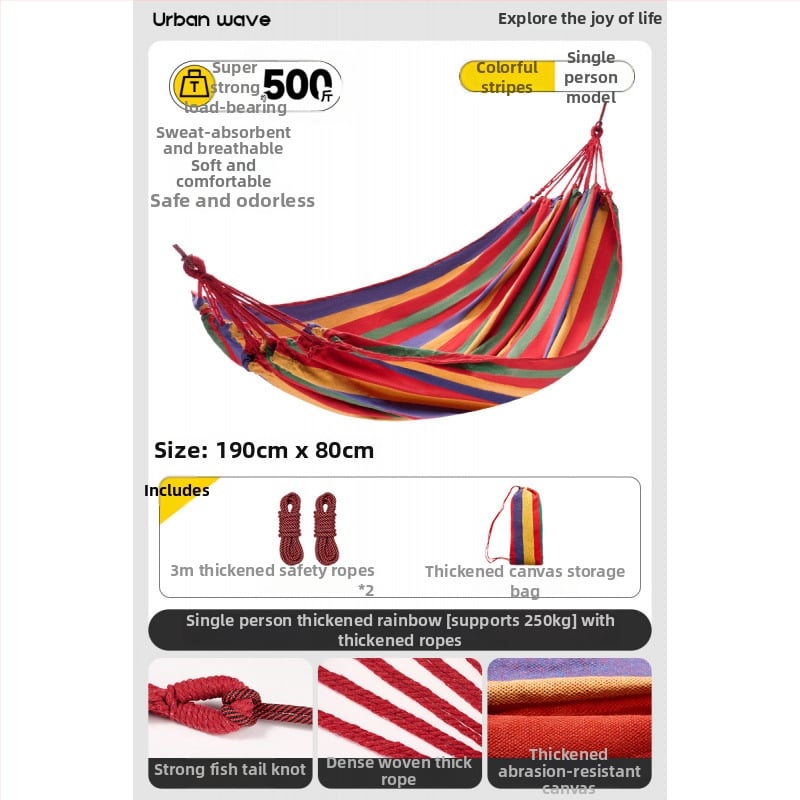 Oldalsó védőrúddal ellátott függőágy; felnőttek és gyerekek számára; vászon anyag; teherbírás 250 kg; vastagított kötéllel