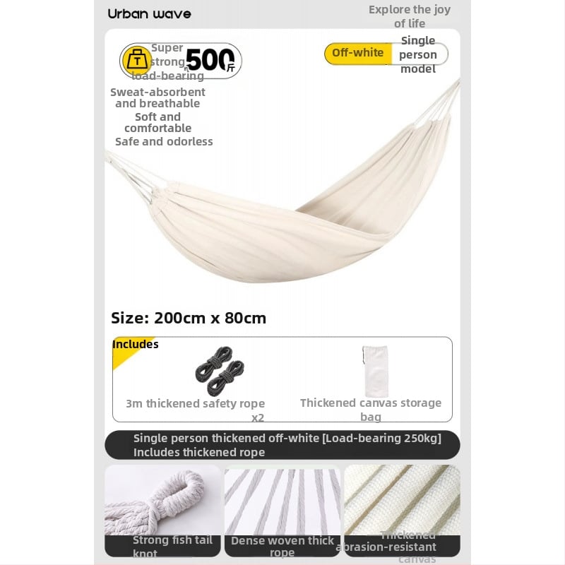 Oldalsó védőrúddal ellátott függőágy; felnőttek és gyerekek számára; vászon anyag; teherbírás 250 kg; vastagított kötéllel