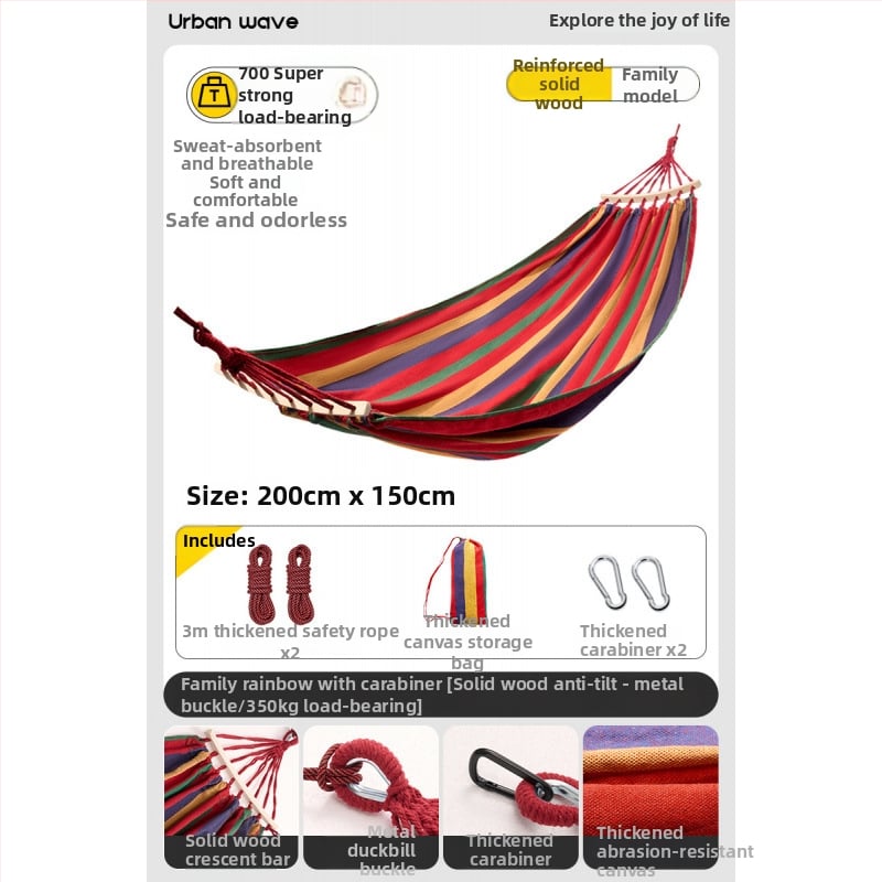 Oldalsó védőrúddal ellátott függőágy; felnőttek és gyerekek számára; vászon anyag; teherbírás 250 kg; vastagított kötéllel
