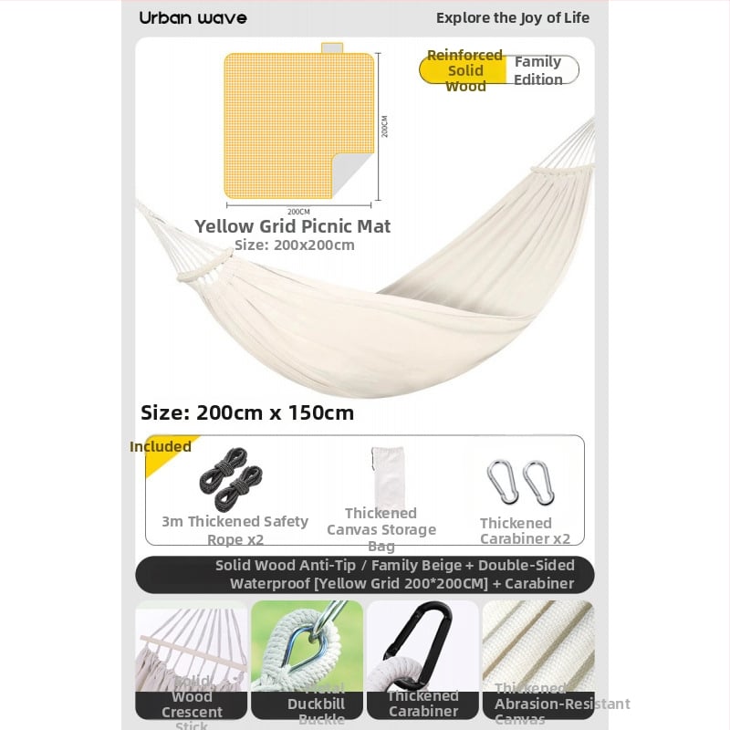 Oldalsó védőrúddal ellátott függőágy; felnőttek és gyerekek számára; vászon anyag; teherbírás 250 kg; vastagított kötéllel