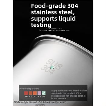 Комплект съдове за къмпинг – 304 неръждаема стомана, чайник, тенджера и вок за 3-5 човека