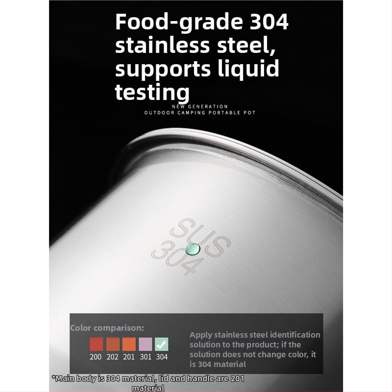 Комплект съдове за къмпинг – 304 неръждаема стомана, чайник, тенджера и вок за 3-5 човека