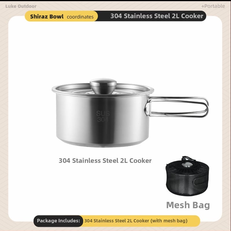 Комплект съдове за къмпинг – 304 неръждаема стомана, чайник, тенджера и вок за 3-5 човека