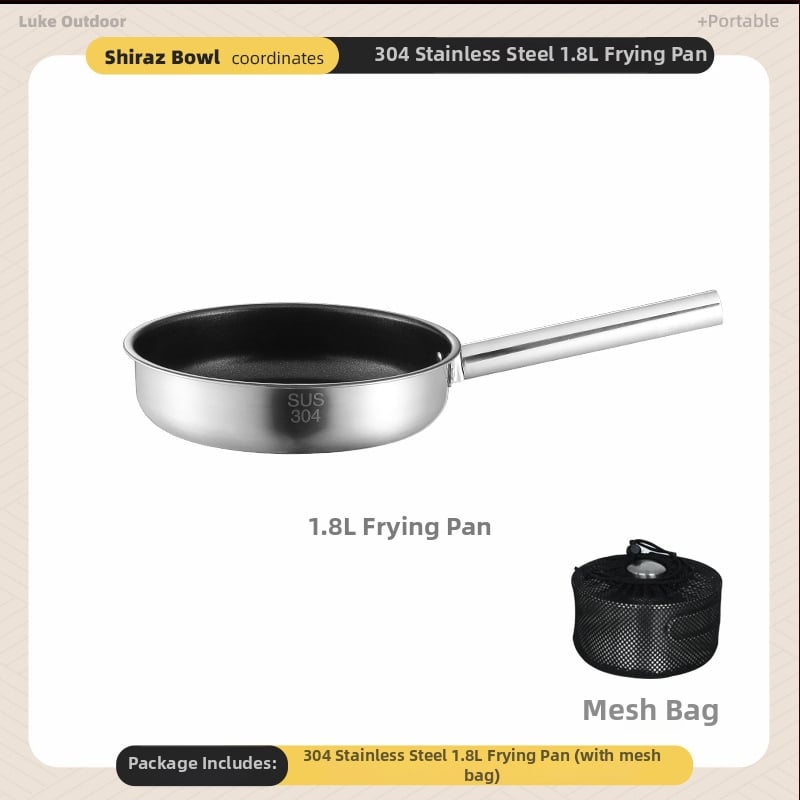 Комплект съдове за къмпинг – 304 неръждаема стомана, чайник, тенджера и вок за 3-5 човека