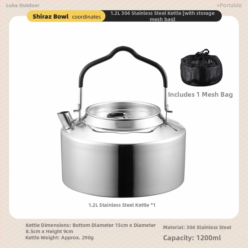 Комплект съдове за къмпинг – 304 неръждаема стомана, чайник, тенджера и вок за 3-5 човека