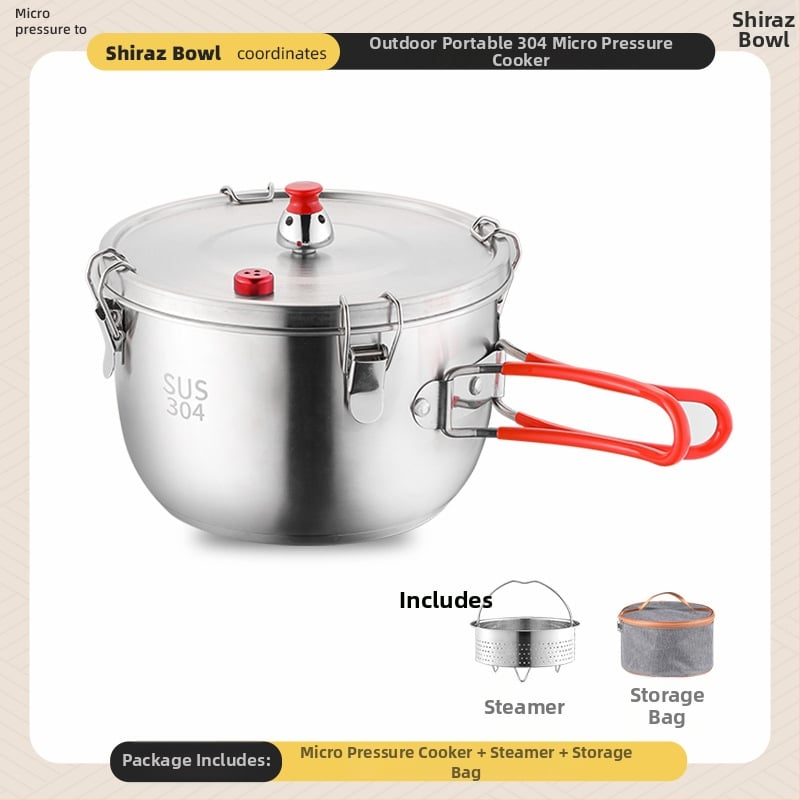 Комплект съдове за къмпинг – 304 неръждаема стомана, чайник, тенджера и вок за 3-5 човека